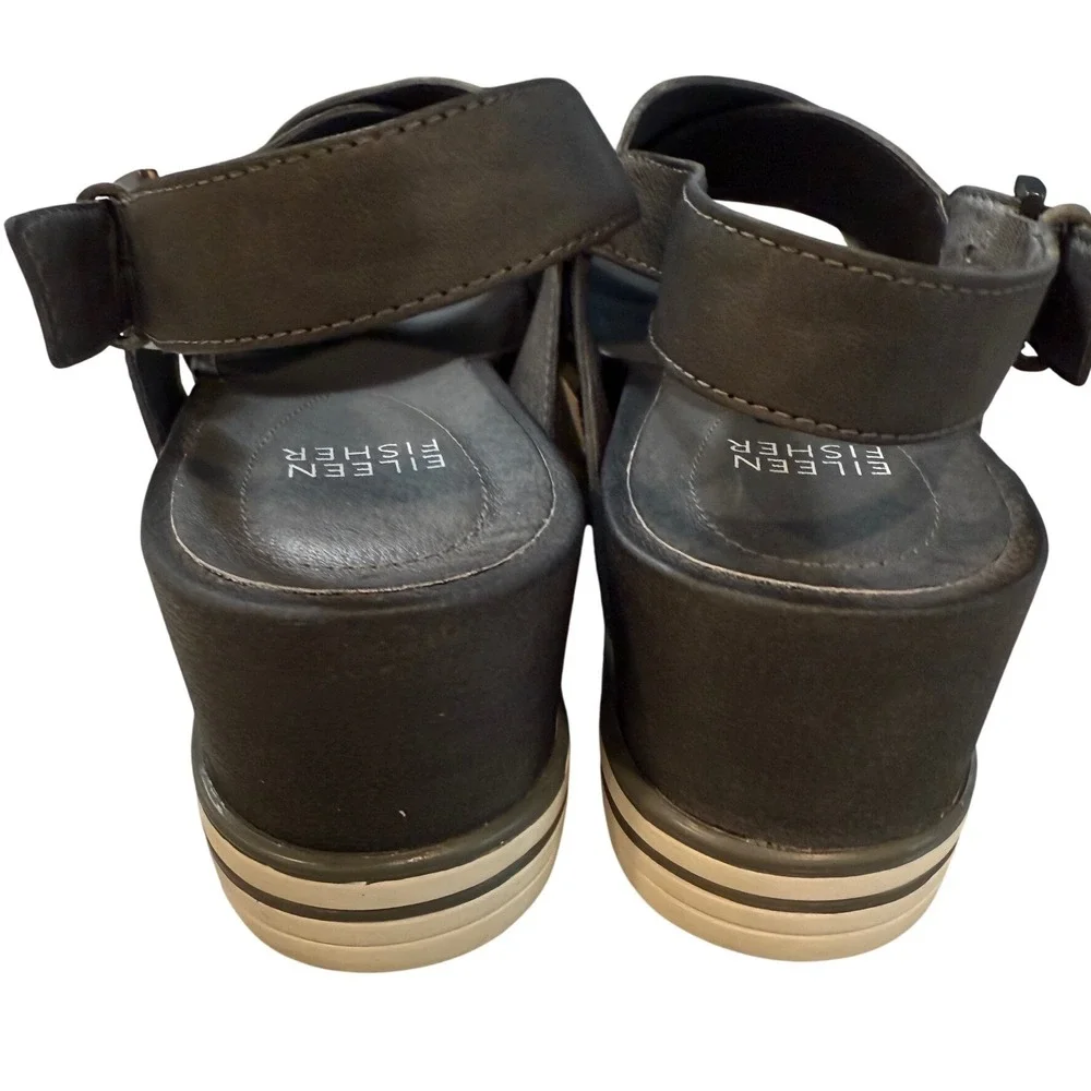 Eileen Fisher Graphite Nubuck Platform Sandals Wedge 7.5M Grey Comfort
